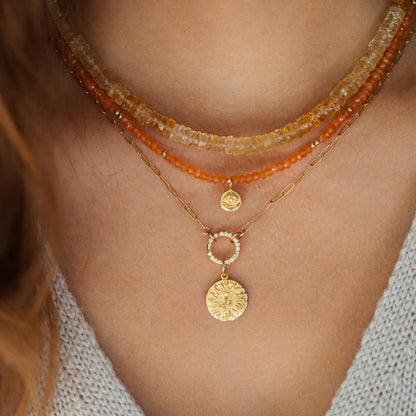 14K GOLD Carnelian Necklace | Beaded carnelian choker | [ENCP1376] gold evil eye pendant | bright carnelian jewelry | Beaded layering