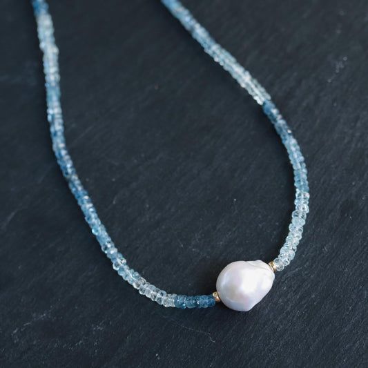 Baroque Pearl Santa Maria Aquamarine Necklace [ENSP1092] | March Birthstone | Aquamarine Necklace | blue aquamarine | Natural Aquamarine