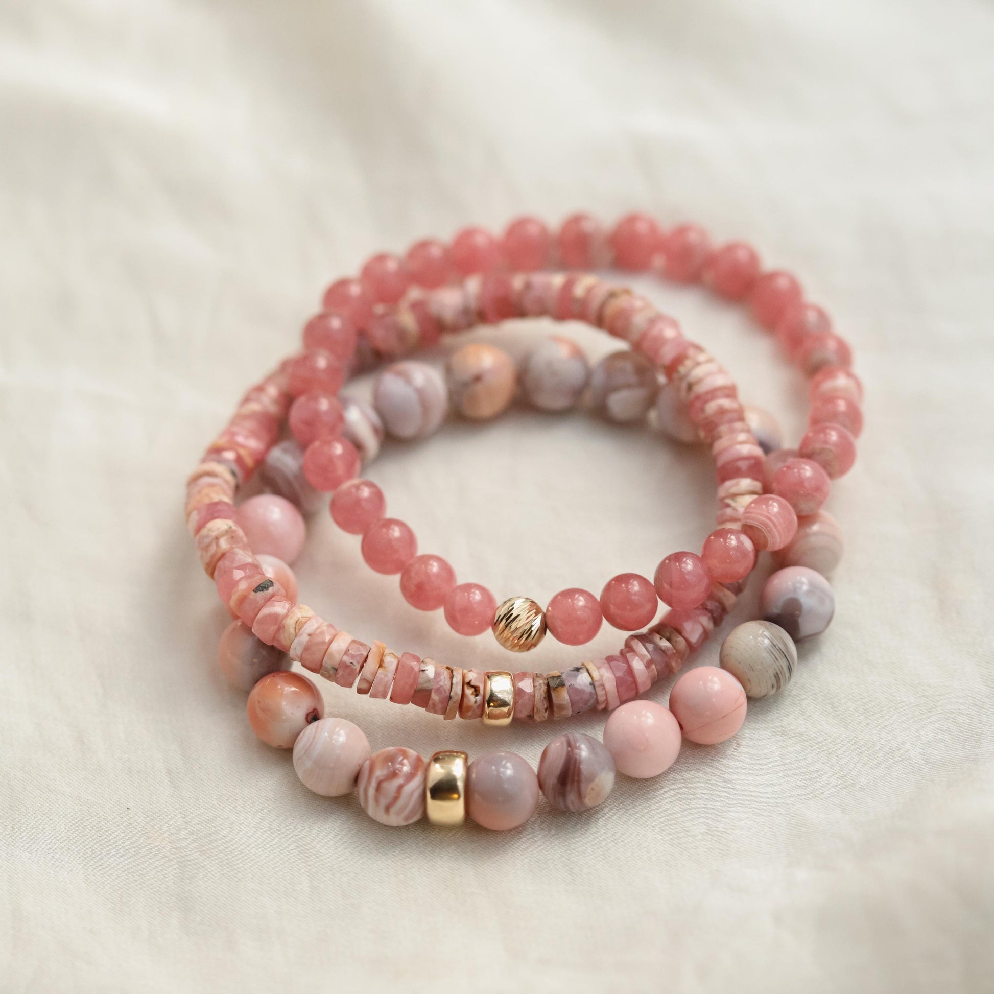 Grey and Pink Botswana Agate Bracelet Handmade 8mm Banded Pink Agate Beaded Gemstone Bracelet Stack Bracelet | Healing bracelet