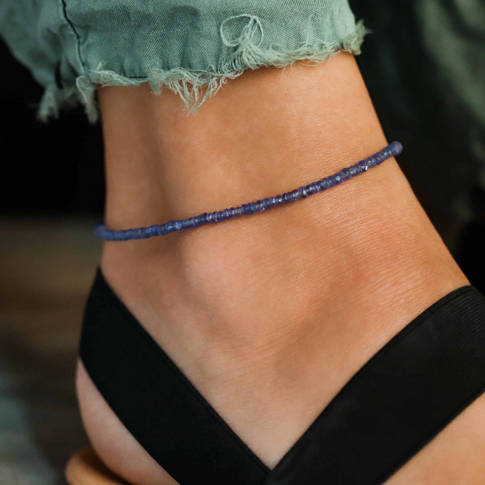 Tanzanite anklet | Beaded Tanzanite anklet bracelet, [EATP1632] women's gemstone anklet | delicate gemstone anklet | gemstone anklet