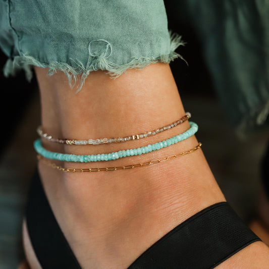 Amazonite anklet | Beaded Amazonite anklet bracelet, women's gemstone anklet [EAAP1445] | delicate gemstone anklet | gemstone anklet OOAK