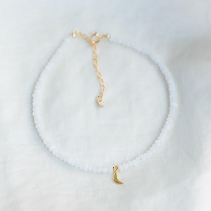 Agate moon anklet | Beaded Agate ankle bracelet [EAWM1709] | women's Agate anklet | delicate Moons anklet | gold filled anklet | Agate