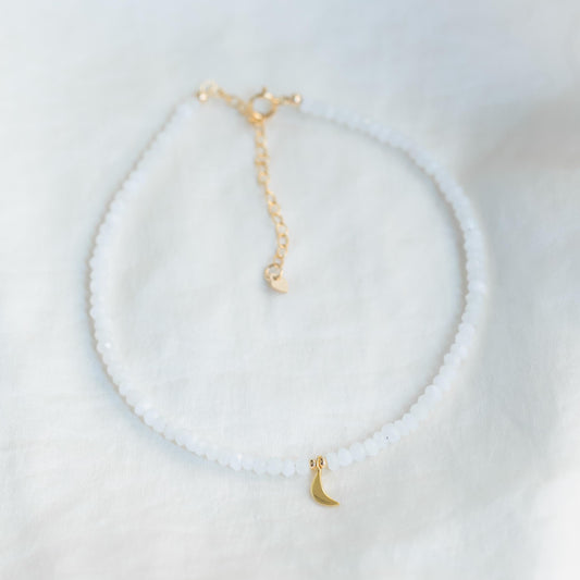 Agate moon anklet | Beaded Agate ankle bracelet [EAWM1709] | women's Agate anklet | delicate Moons anklet | gold filled anklet | Agate