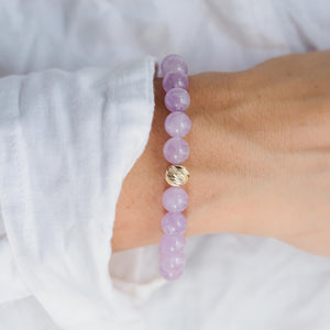 14K SOLID GOLD aaaa+ Lavender Amethyst | 8mm Amethyst bracelet | Purple amethyst beaded bracelet | gift for her, healing bracelet | February