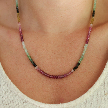 AAAA+ Mixed Tourmaline Beaded Necklace | Watermelon tourmaline necklace | Multi color tourmaline jewelry | Tourmaline necklace
