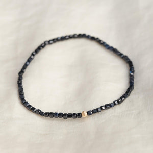Blue Sapphire Bracelet, Yellow Gold Filled, Delicate Blue Sapphire Skinny Stacking Bracelet, Tiny Faceted Beads Sapphire 2.5-3mm W