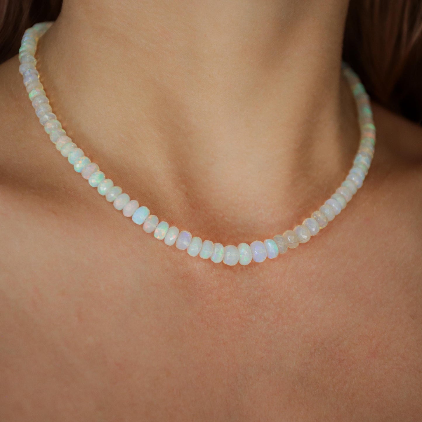 AAAA+ Ethiopian Opal Beaded Necklace | AAA+ Welo Opal Rondelle Necklace | October Birthstone | Genuine Ethiopian Opal | gradient rondel opal