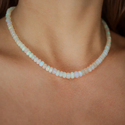 AAAA+ Ethiopian Opal Beaded Necklace | AAA+ Welo Opal Rondelle Necklace | October Birthstone | Genuine Ethiopian Opal | gradient rondel opal