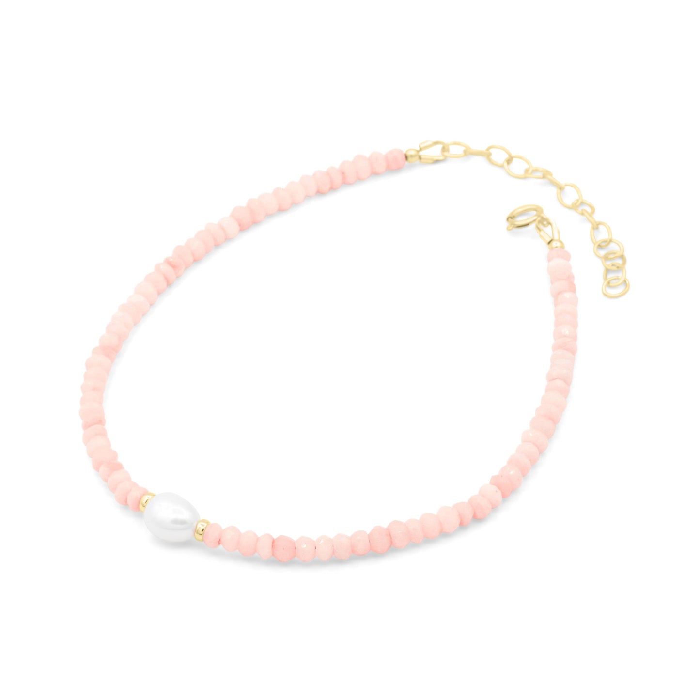 Pink opal pearl anklet | Beaded Pink Opal ankle bracelet | women's gemstone anklet | delicate opal anklet | pearl anklet | freshwater #0350