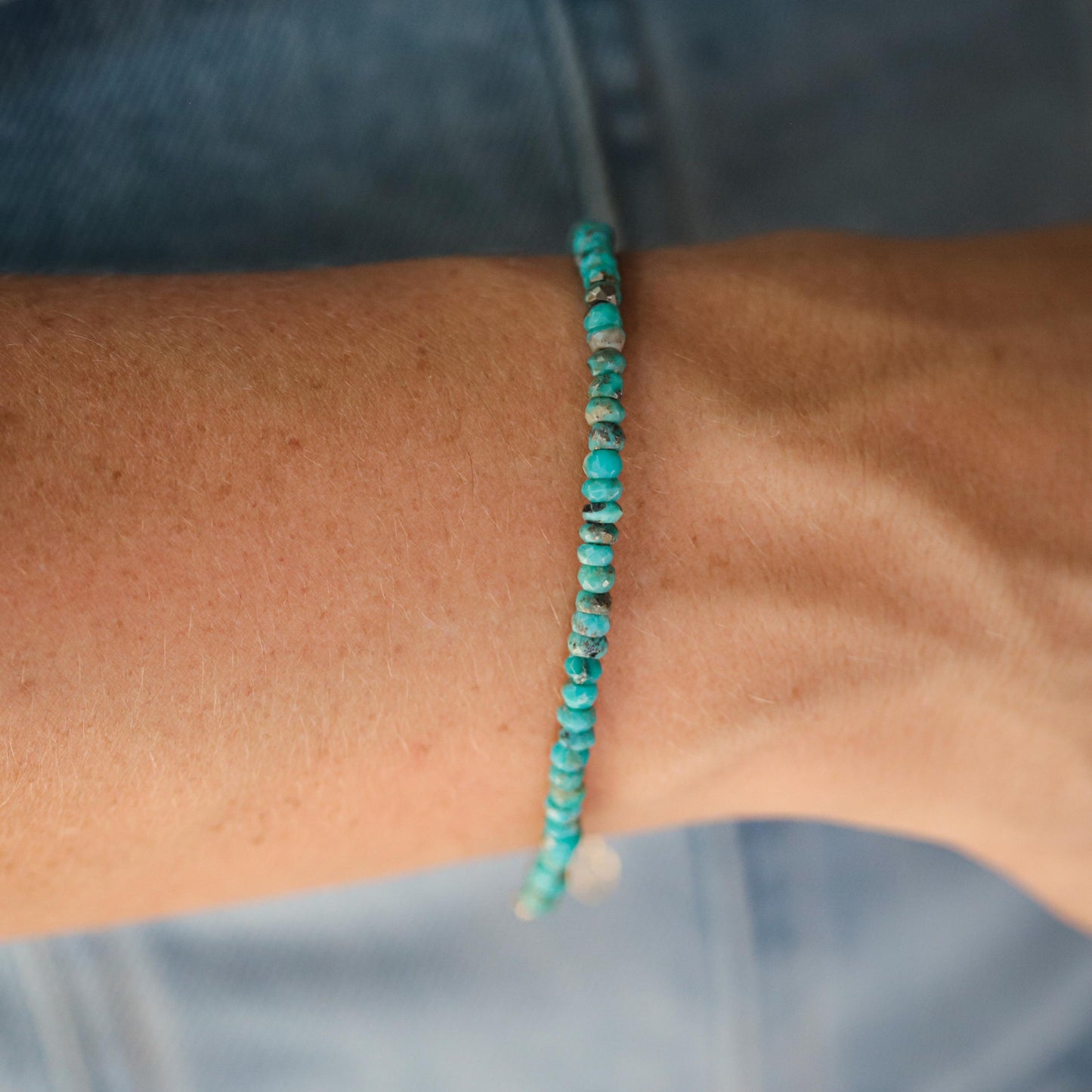 14K GOLD Arizona Turquoise beaded bracelet | Natural authentic turquoise | women's genuine turquoise jewelry | real turquoise | turquoise