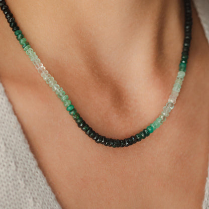 14K GOLD Emerald Necklace, beaded emerald necklace | May birthstone necklace | genuine emerald necklace | shaded emerald necklace