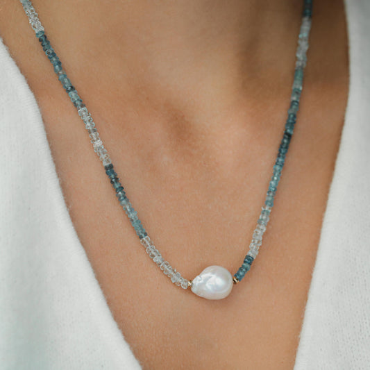 Baroque Pearl Santa Maria Aquamarine Necklace [ENSP1092] | March Birthstone | Aquamarine Necklace | blue aquamarine | Natural Aquamarine