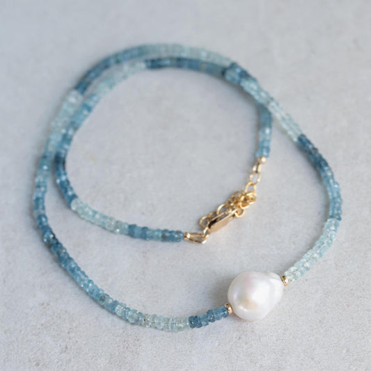 Baroque Pearl Santa Maria Aquamarine Necklace [ENSP1092] | March Birthstone | Aquamarine Necklace | blue aquamarine | Natural Aquamarine