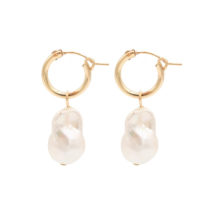 Freshwater pearl gold filled hoops
