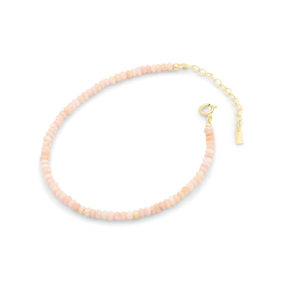 Pink opal pearl anklet | Beaded Pink Opal ankle bracelet | women's gemstone anklet | delicate opal anklet | pearl anklet | freshwater #0350