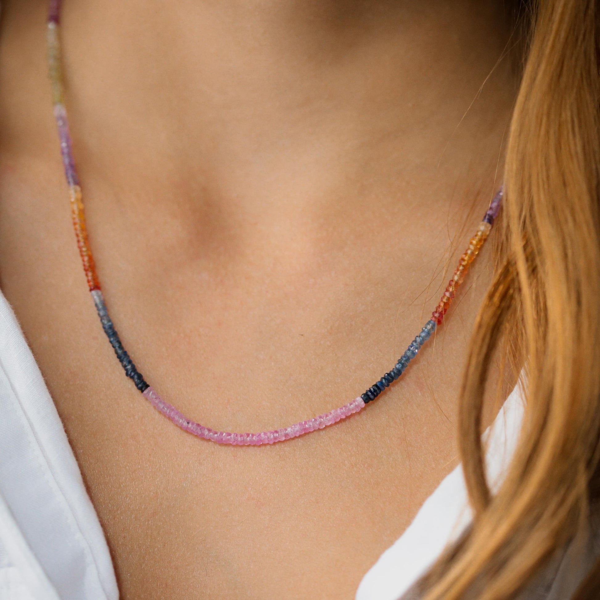 Multi Sapphire Necklace | Sapphire carabiner necklace, AAA+ sapphire necklace, Multi color pink sapphire beaded necklace, faceted sapphire W