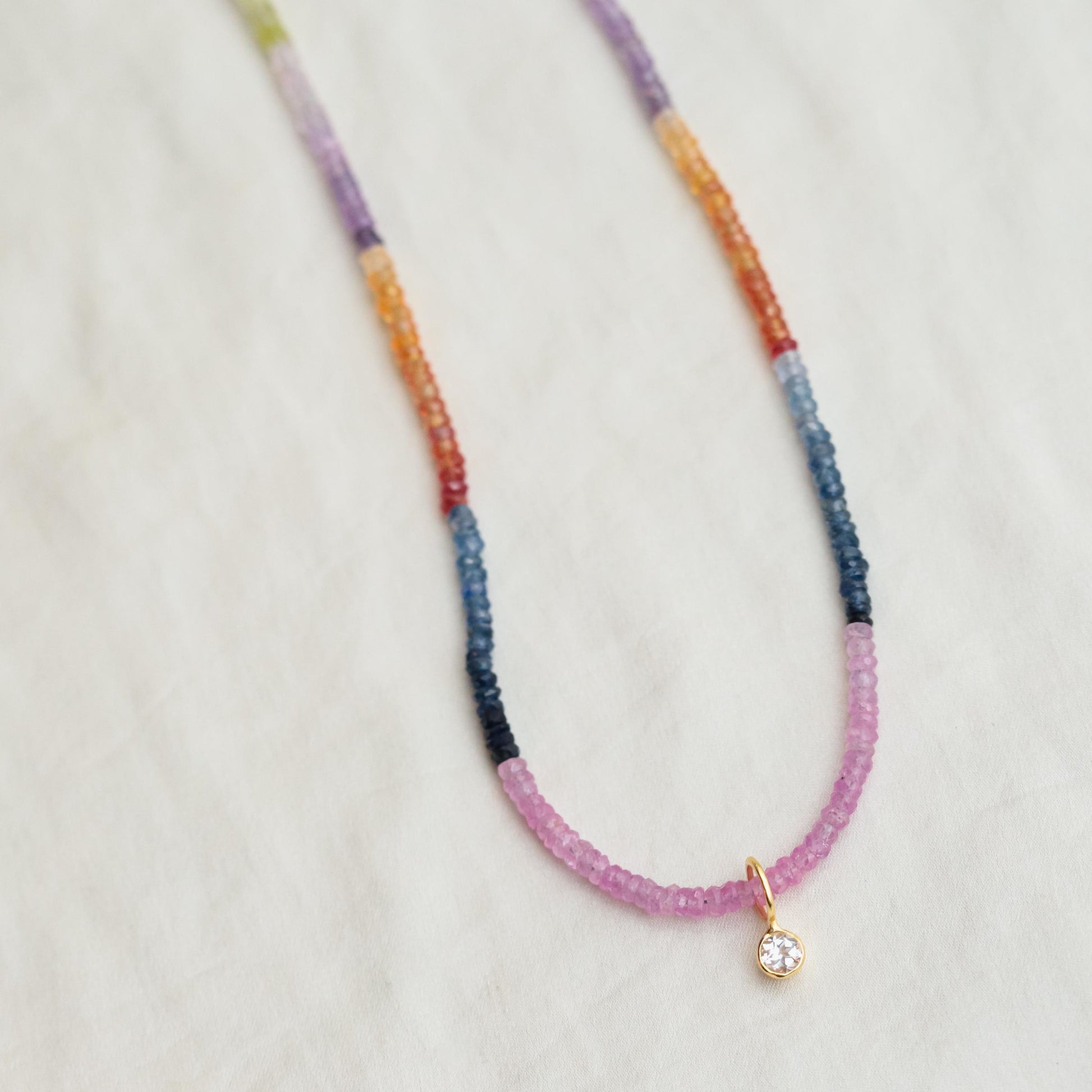 Multi Sapphire Necklace | Sapphire carabiner necklace, AAA+ sapphire necklace, Multi color pink sapphire beaded necklace, faceted sapphire W
