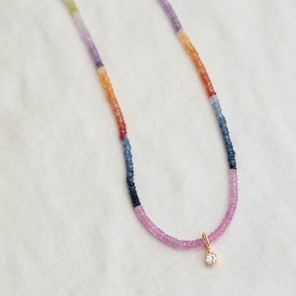 Multi Sapphire Necklace | Sapphire carabiner necklace, AAA+ sapphire necklace, Multi color pink sapphire beaded necklace, faceted sapphire W
