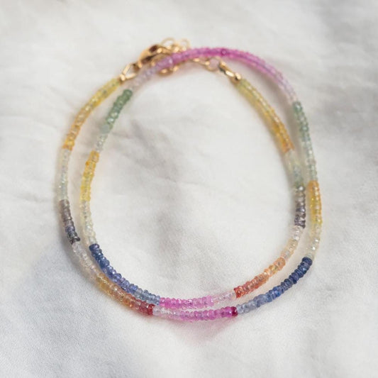 UNIQUE soft multi Sapphire Necklace | [ENSP1062] AAA+ sapphire necklace | Multi color pink sapphire beaded necklace | faceted sapphire