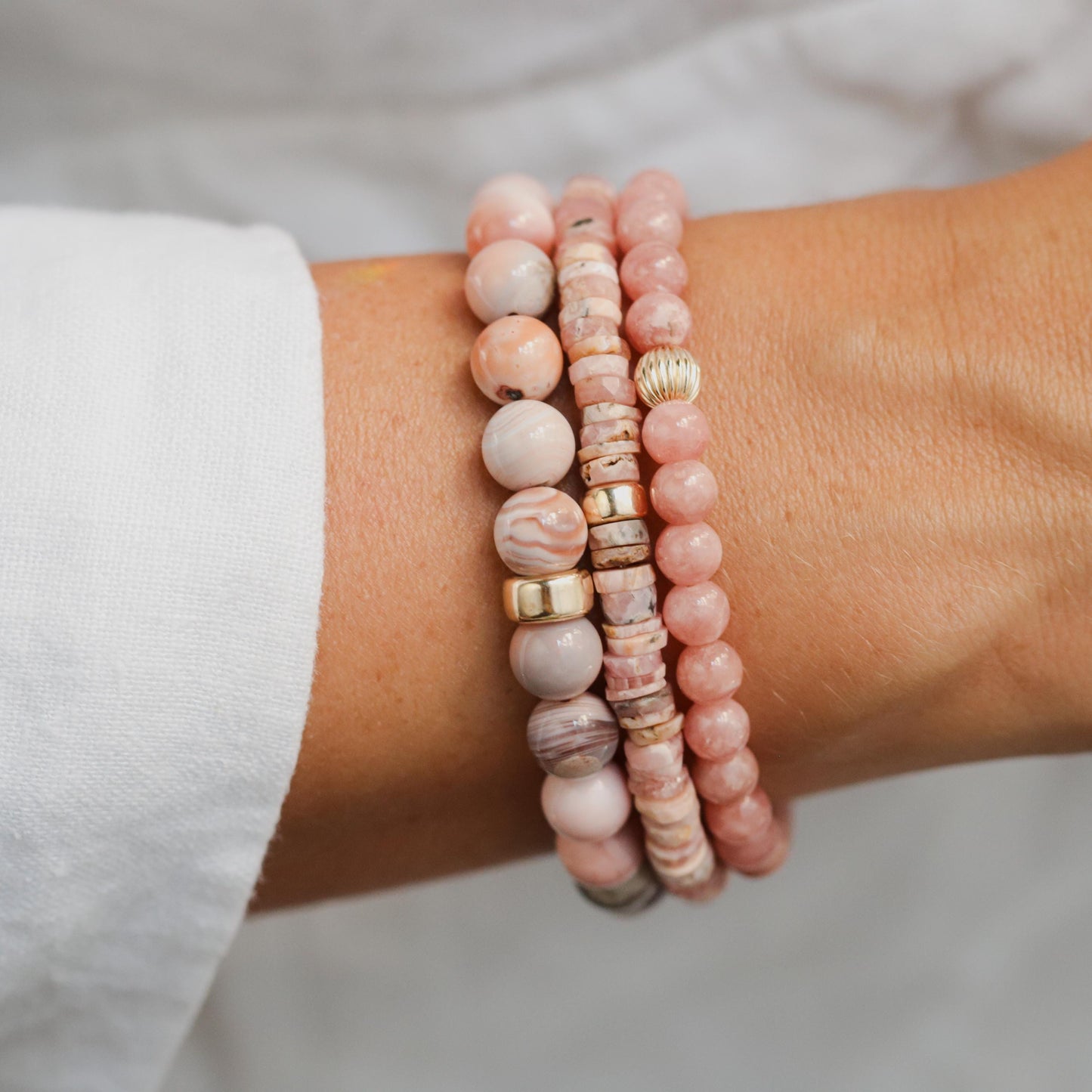 Grey and Pink Botswana Agate Bracelet Handmade 8mm Banded Pink Agate Beaded Gemstone Bracelet Stack Bracelet | Healing bracelet