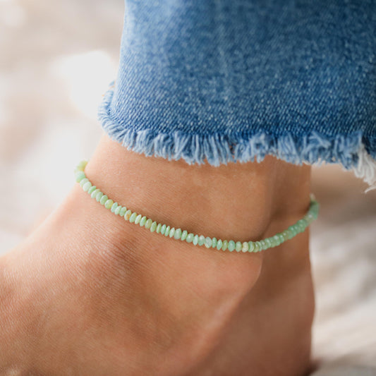 Peruvian Opal anklet | Beaded Peruvian opal anklet bracelet, women's gemstone anklet [EAPP1428_LE] | delicate opal anklet | gemstone anklet