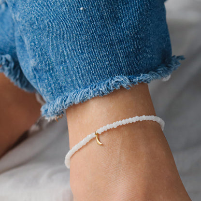 Agate moon anklet | Beaded Agate ankle bracelet [EAWM1709] | women's Agate anklet | delicate Moons anklet | gold filled anklet | Agate