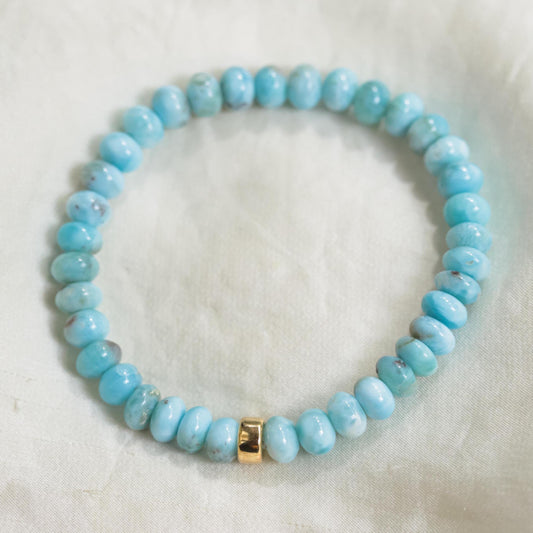 14K aaaa+ Larimar bracelet | Larimar bracelet 7mm, genuine blue larimar bracelet, authentic larimar | Larimar rondel bracelet