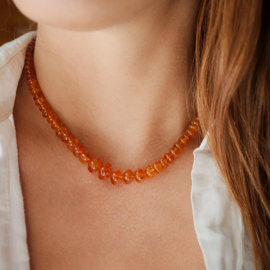 14K Spessartite Garnet Necklace, Spessartite Garnet Gemstone beaded necklace | AAAA+ Spessartite orange garnet | rare quality Spessartite