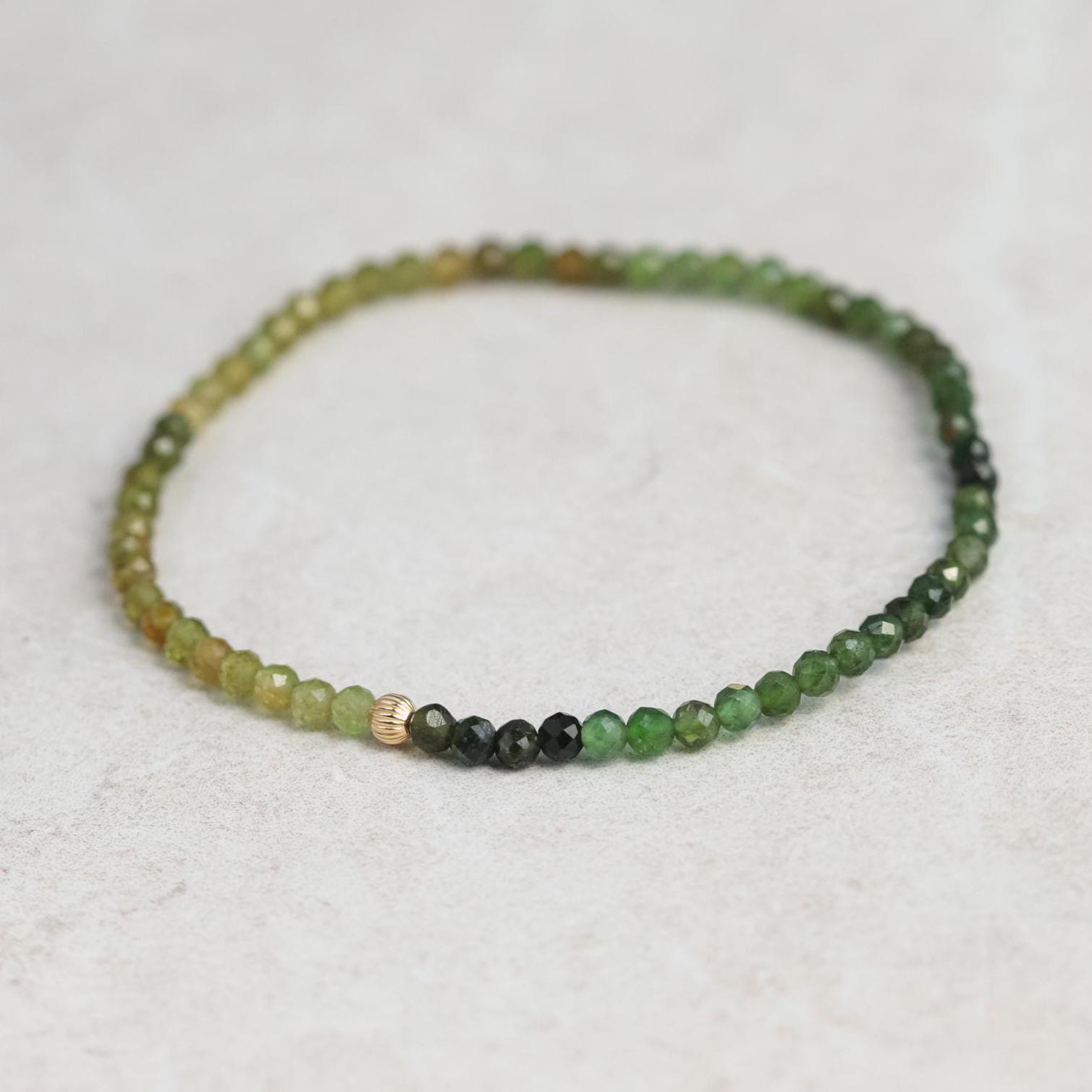 14K GOLD Green Tourmaline Tiny Gemstone Bracelet | Green tourmaline | Faceted 3mm stones | dainty green tourmaline bracelet | tourmaline