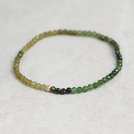 14K GOLD Green Tourmaline Tiny Gemstone Bracelet | Green tourmaline | Faceted 3mm stones | dainty green tourmaline bracelet | tourmaline