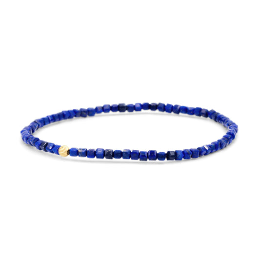 Stunning cube Lapis Lazuli Bracelet, Genuine Lapis Lazuli Beaded Bracelet, tiny Genuine Lapis Lazuli bracelet, 14K gold filled accents W