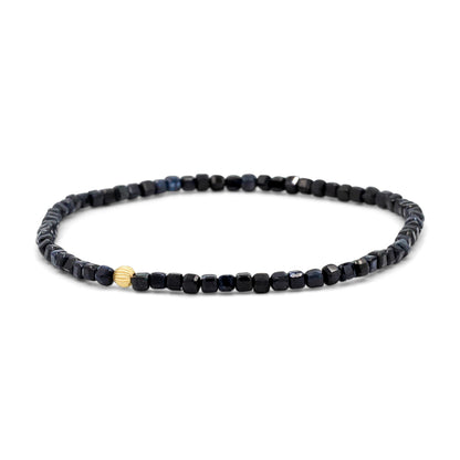 Blue Sapphire Bracelet, Yellow Gold Filled, Delicate Blue Sapphire Skinny Stacking Bracelet, Tiny Faceted Beads Sapphire 2.5-3mm W