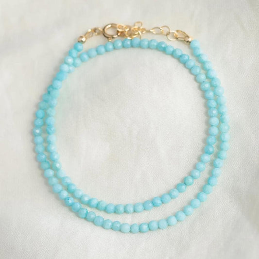 Larimar 3mm Tiny Bead Necklace, dainty larimar Necklace, larimar beaded choker, Larimar Necklace | women's larimar jewelry W
