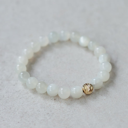 14K GOLD 8mm Natural Moonstone Bracelet, moonstone jewelry, gold moonstone, June birthday, June birthstone, beaded moonstone