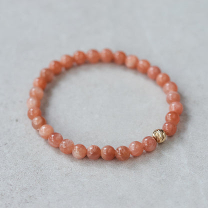 14K GOLD Peach Moonstone 6mm | AAA Grade Peach Moonstone Crystal Bracelet, 6mm Authentic Moonstone | natural peach moonstone