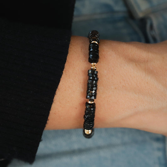 Black Tourmaline Bracelet | FACETED black tourmaline bracelet | Genuine Black Tourmaline | Energy Bracelet | Strength Protection Stamina