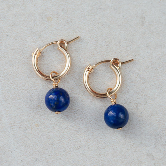 Lapis Lazuli gold filled hoops, Lapis Lazuli hoop earrings, Lapis Lazuli earrings, gold hoops with Lapis, 14K gold filled, gemstone hoops