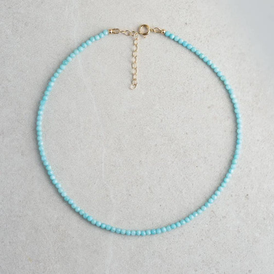 Larimar 3mm Tiny Bead Necklace, dainty larimar Necklace, larimar beaded choker, Larimar Necklace | women's larimar jewelry W