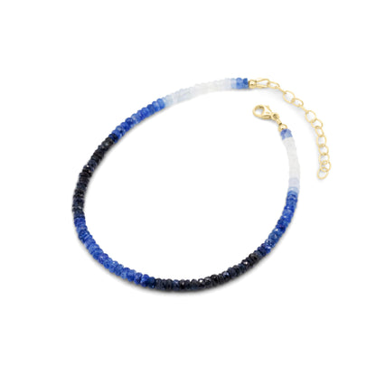 14K GOLD blue sapphire anklet, Beaded sapphire anklet [EABP1588], women's blue sapphire beaded ankle bracelet | gemstone anklet | anklet s