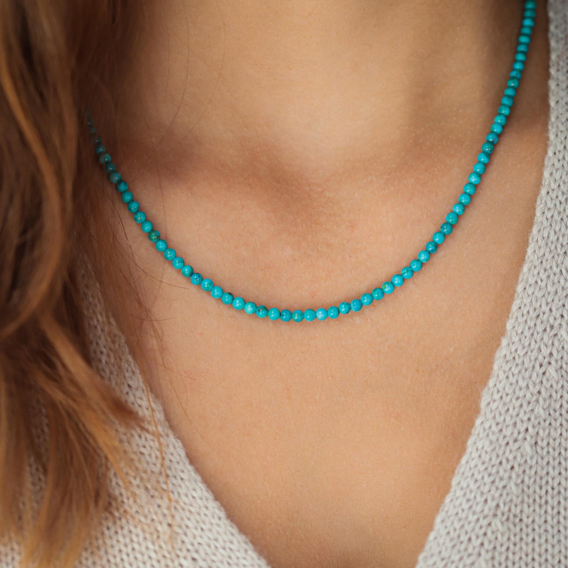 3mm turquoise necklace | 14K gold filled turquoise beaded necklace | beaded turquoise necklace | turquoise 3mm | December