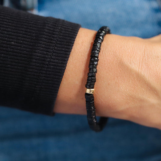 Delicate Black Gemstone | Black Spinel Bracelet, 14K Gold Filled spinel, Black spinel Skinny Stacking Bracelet, dainty black spinel bracelet