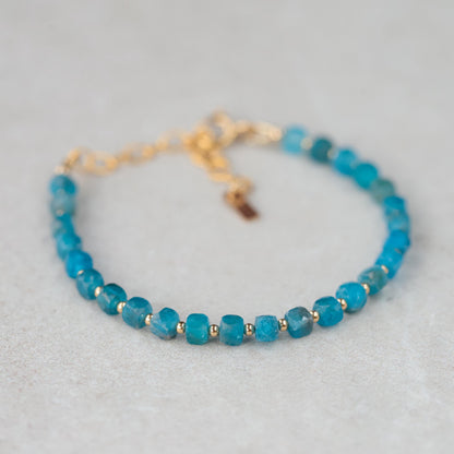Apatite cube bracelet | blue apatite bracelet, apatite bracelet blue apatite beaded bracelet | gold apatite bracelet | gold apatite