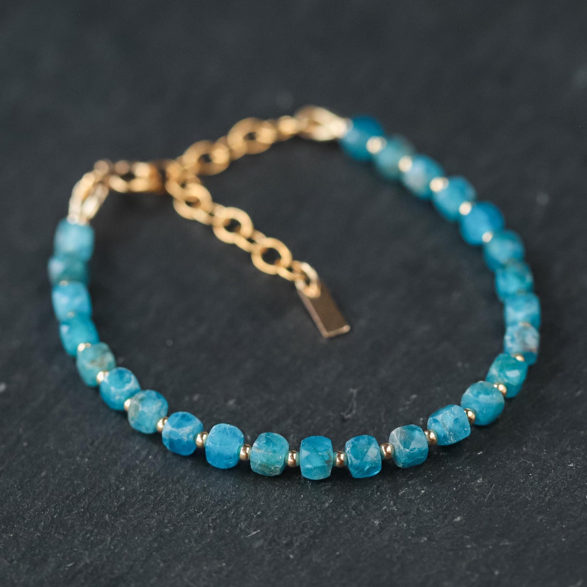 Apatite cube bracelet | blue apatite bracelet, apatite bracelet blue apatite beaded bracelet | gold apatite bracelet | gold apatite