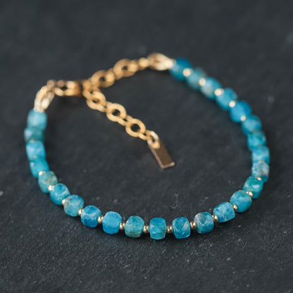 Apatite cube bracelet | blue apatite bracelet, apatite bracelet blue apatite beaded bracelet | gold apatite bracelet | gold apatite