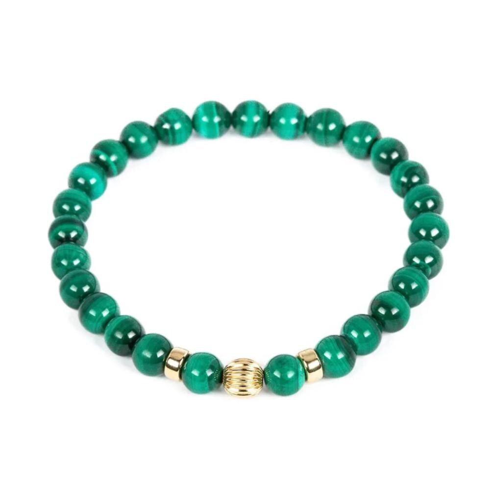 14K SOLD GOLD malachite bracelet | Malachite gemstone bracelet | Men's jewelry | 6mm malachite bracelet | solid gold malachite jewelry