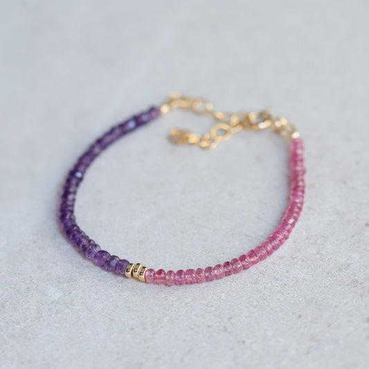 Pink sapphire and amethyst bracelet | amethyst bracelet | amethyst | Pink sapphire beaded bracelet | gift for her