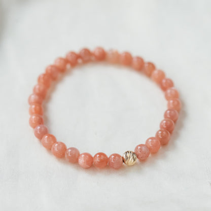 14K GOLD Peach Moonstone 6mm | AAA Grade Peach Moonstone Crystal Bracelet, 6mm Authentic Moonstone | natural peach moonstone