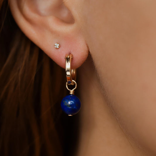 Lapis Lazuli gold filled hoops, Lapis Lazuli hoop earrings, Lapis Lazuli earrings, gold hoops with Lapis, 14K gold filled, gemstone hoops