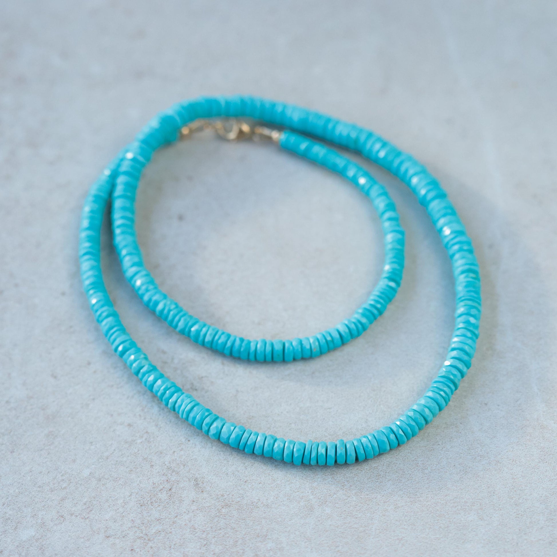 14K SOLID GOLD aaaa+ Arizona Turquoise Necklace, Authentic Beaded Turquoise Jewelry, Beaded, Blue, December Birthstone | Genuine turquoise