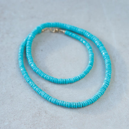 14K SOLID GOLD aaaa+ Arizona Turquoise Necklace, Authentic Beaded Turquoise Jewelry, Beaded, Blue, December Birthstone | Genuine turquoise